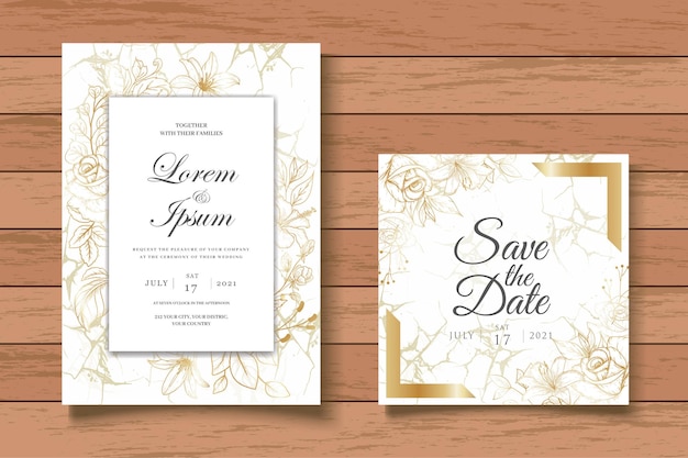 Vector plantilla de tarjeta de invitación de boda floral vintage