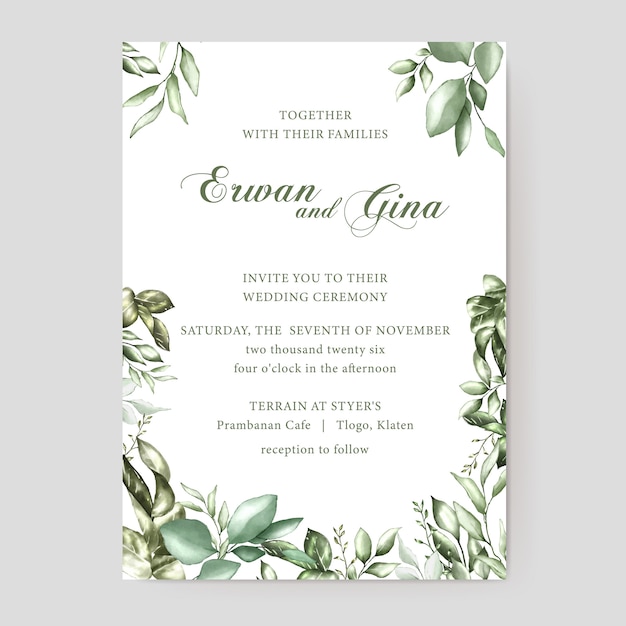 Plantilla de tarjeta de invitación de boda floral