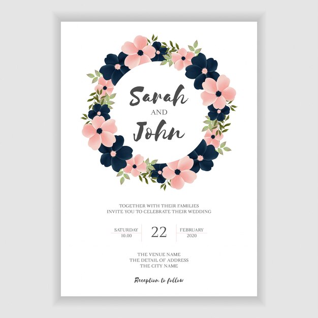 Plantilla de tarjeta de invitación de boda floral