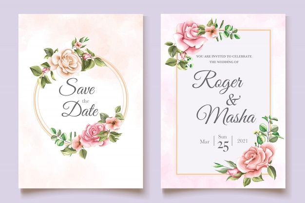 Plantilla de tarjeta de invitación de boda de flores