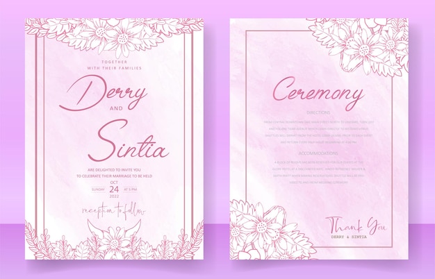 Vector plantilla de tarjeta de invitación de boda, fondo rosa