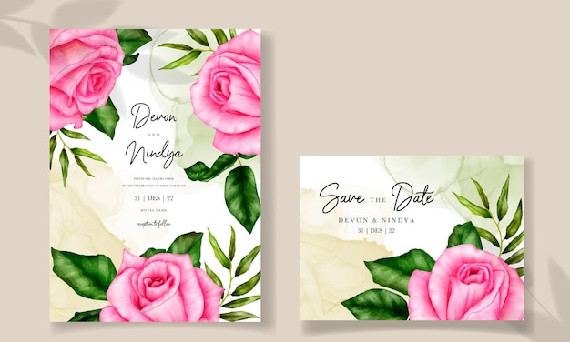 Plantilla de tarjeta de invitación de boda hermosa acuarela floral