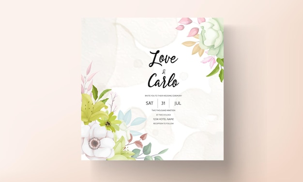 Plantilla de tarjeta de invitación de boda hermosa corona floral