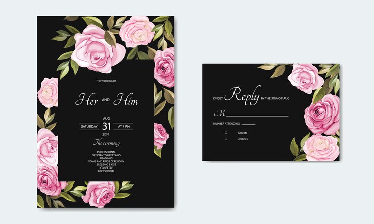 plantilla de tarjeta de invitación de boda hermosa corona floral