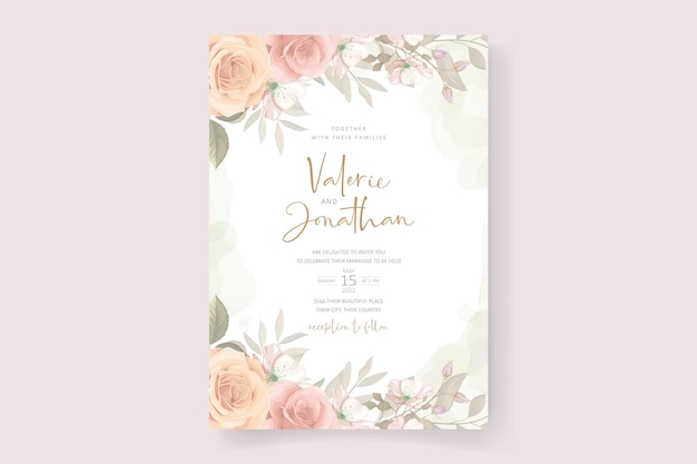 Vector plantilla de tarjeta de invitación de boda hermosa flor