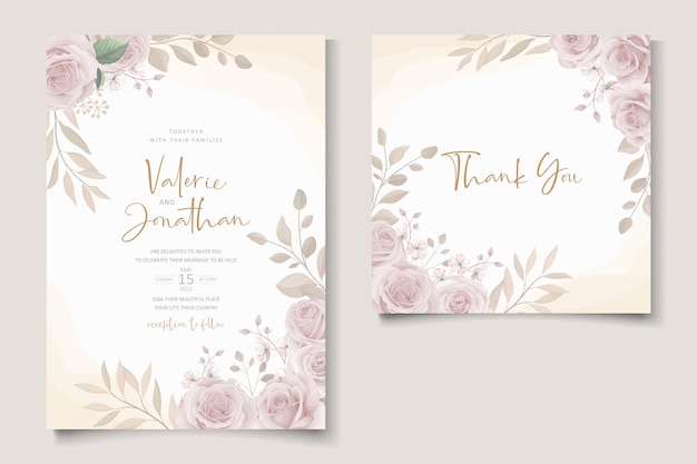 Plantilla de tarjeta de invitación de boda hermosa flor