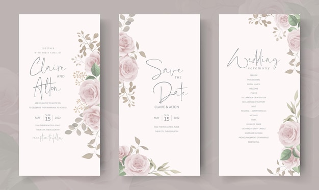 Vector plantilla de tarjeta de invitación de boda hermosa flor