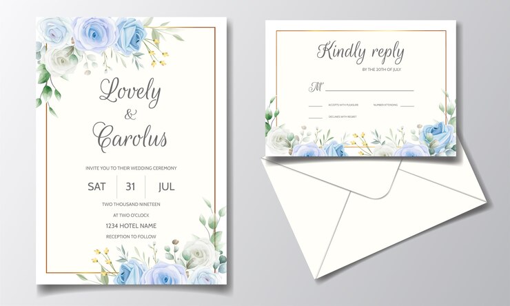 Vector plantilla de tarjeta de invitación de boda hermosa guirnalda floral