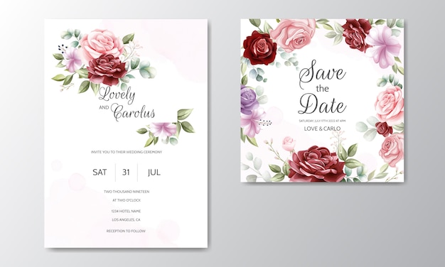 Plantilla de tarjeta de invitación de boda hermosa guirnalda floral