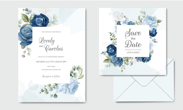 Vector plantilla de tarjeta de invitación de boda hermosa guirnalda floral