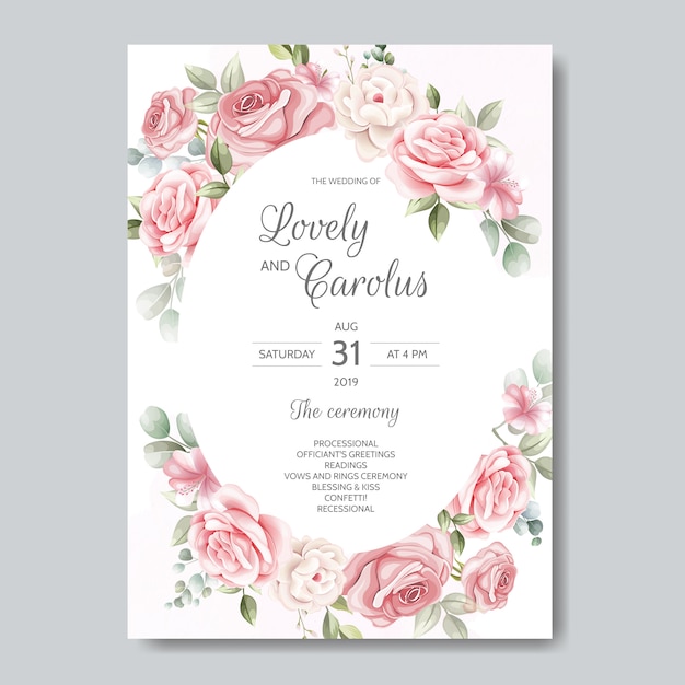 Vector plantilla de tarjeta de invitación de boda hermosa guirnalda floral