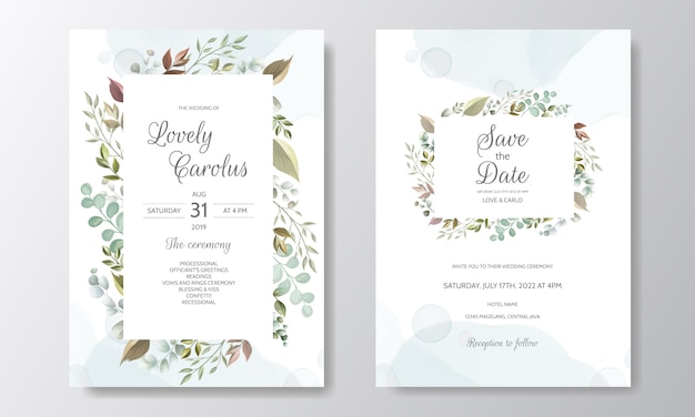 Plantilla de tarjeta de invitación de boda hermosa guirnalda floral