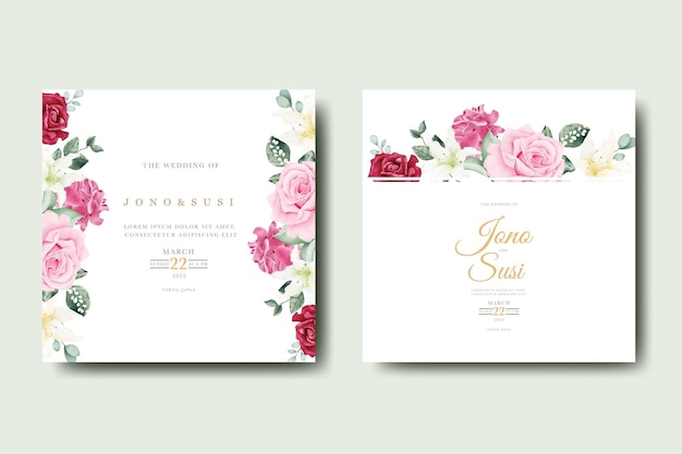 Plantilla de tarjeta de invitación de boda hermosa con hojas florales