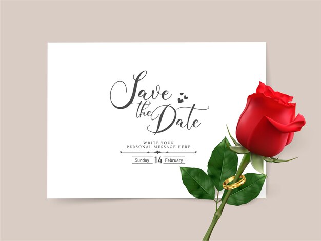 Vector plantilla de tarjeta de invitación de boda con hermosa rosa roja