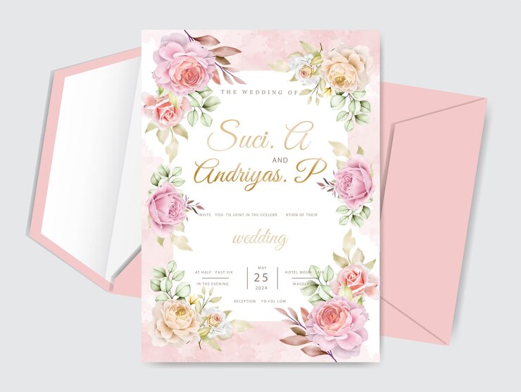 Plantilla-de-tarjeta-de-invitación-de-boda-hermosa-con-vector-dibujado-a-mano-floral