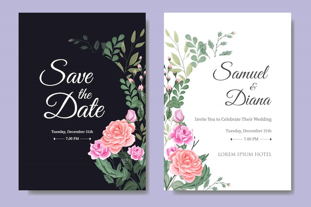 Plantilla de tarjeta de invitación de boda hermosa