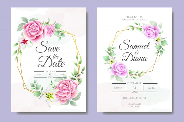 Plantilla de tarjeta de invitación de boda hermosa