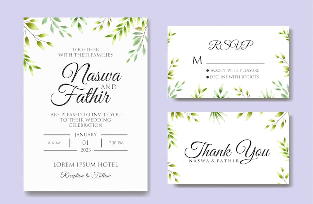 Plantilla de tarjeta de invitación de boda hermosa