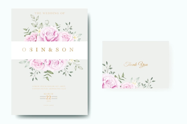 plantilla de tarjeta de invitación de boda con hermosas hojas florales