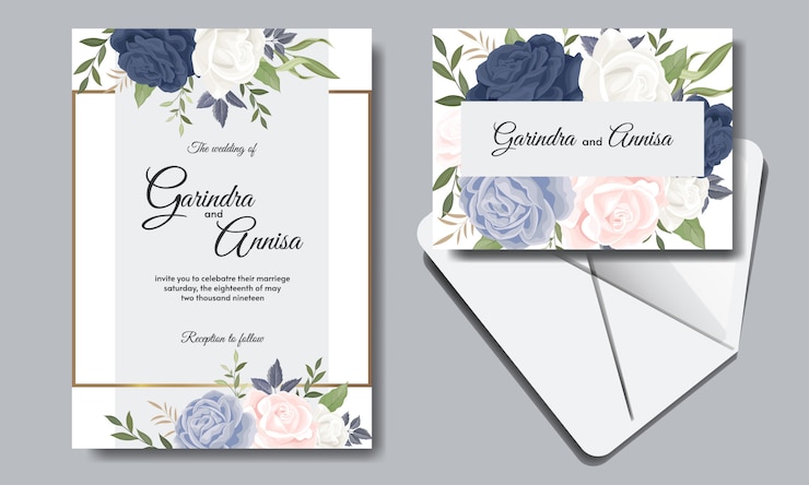 Vector plantilla de tarjeta de invitación de boda con hermosas hojas florales