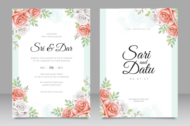 Plantilla de tarjeta de invitación de boda hermoso marco floral