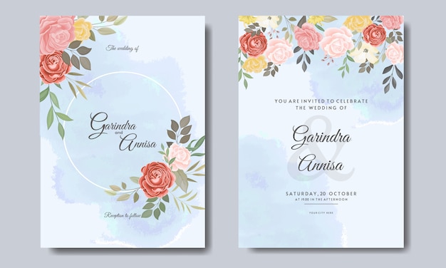 Plantilla de tarjeta de invitación de boda hermoso marco floral