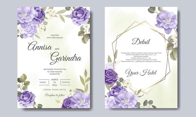 plantilla de tarjeta de invitación de boda hermoso marco floral