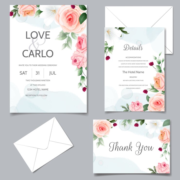 Vector plantilla de tarjeta de invitación de boda hermoso marco floral