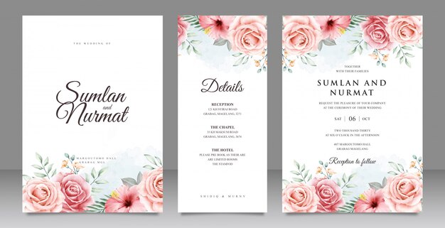 Plantilla de tarjeta de invitación de boda de jardín de flores hermosas