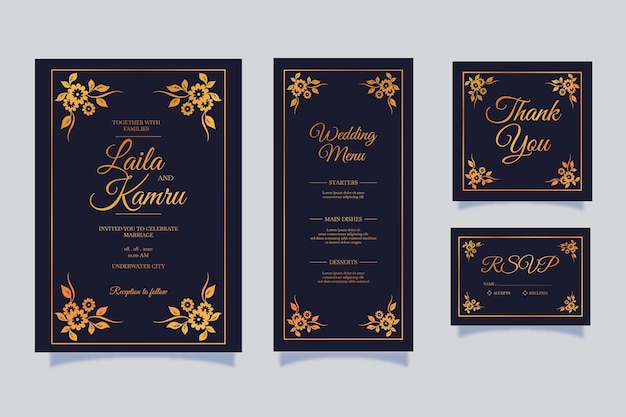 Plantilla de tarjeta de invitación de boda de lujo moderno elegante