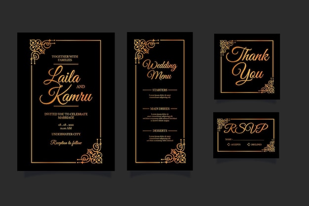 Plantilla de tarjeta de invitación de boda de lujo moderno elegante