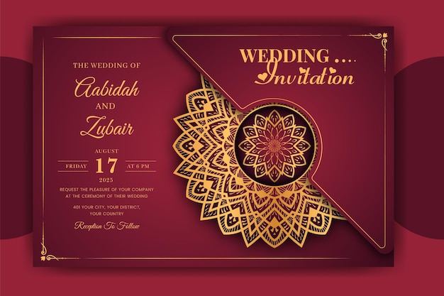 Vector plantilla de tarjeta de invitación de boda mandala de lujo con patrón arabesco fondo islámico árabe