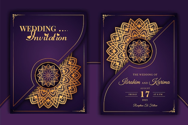 Vector plantilla de tarjeta de invitación de boda mandala de lujo con patrón arabesco fondo islámico árabe