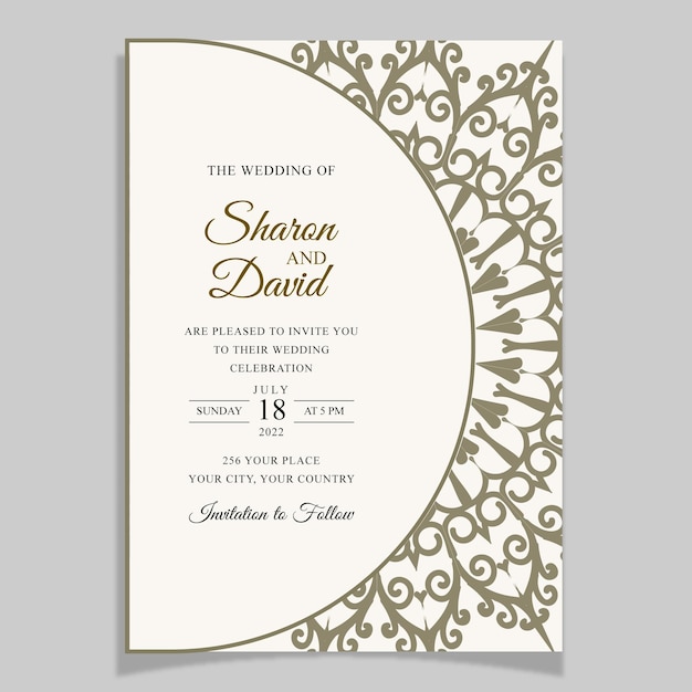 plantilla de tarjeta de invitación de boda mandala de lujo