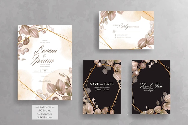 Plantilla de tarjeta de invitación de boda con marco floral verde