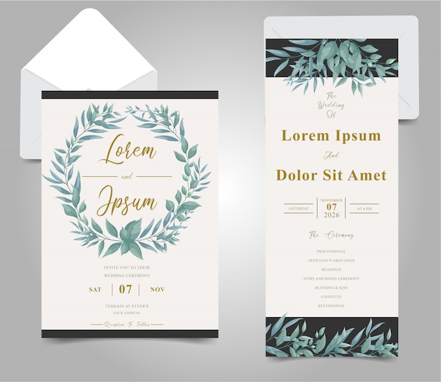 Vector plantilla de tarjeta de invitación de boda marco floral verde