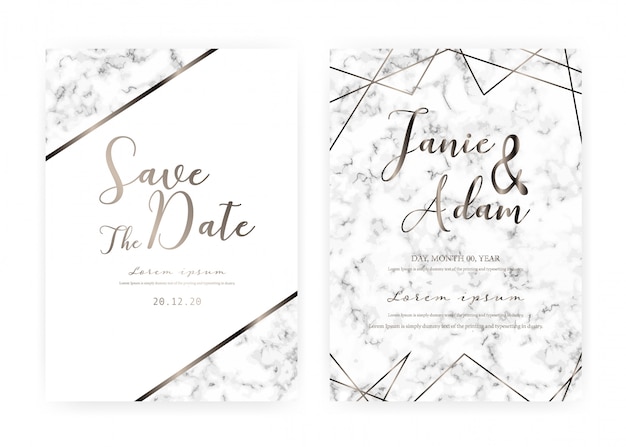Plantilla de tarjeta de invitación de boda de mármol, ahorre la fecha tarjeta de boda, diseño de tarjeta moderna con textura de mármol
