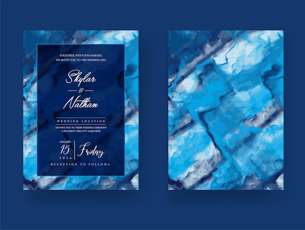 plantilla de tarjeta de invitación de boda de mármol azul