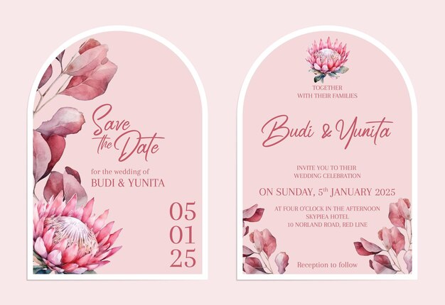 Plantilla de tarjeta de invitación de boda minimalista con estilo moderno y diseño floral