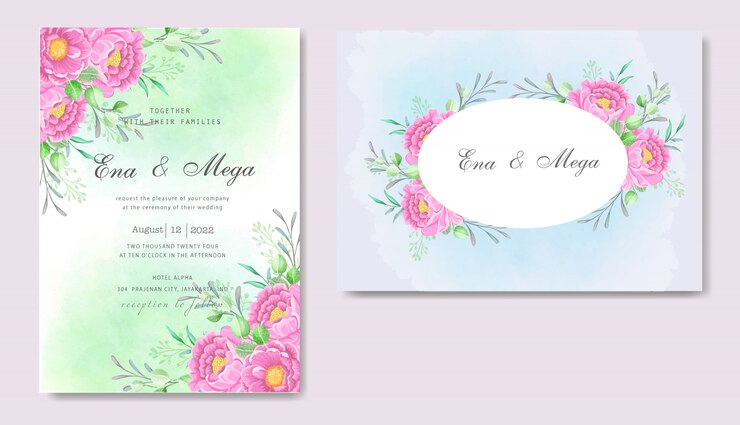 Plantilla de tarjeta de invitación de boda peonías elegantes