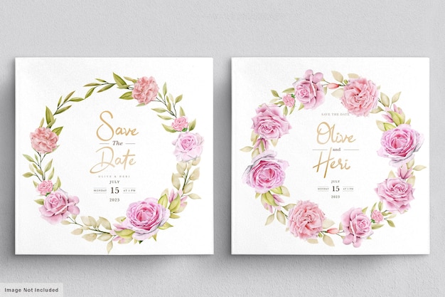 Plantilla de tarjeta de invitación de boda de rosas de acuarela