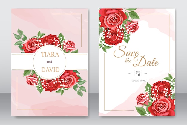 Plantilla de tarjeta de invitación de boda con rosas