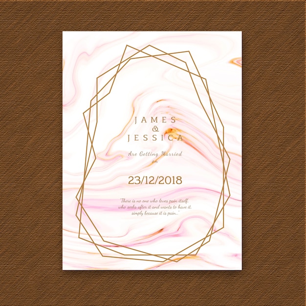 Plantilla de tarjeta de invitación de boda de textura abstracta de mármol con marco