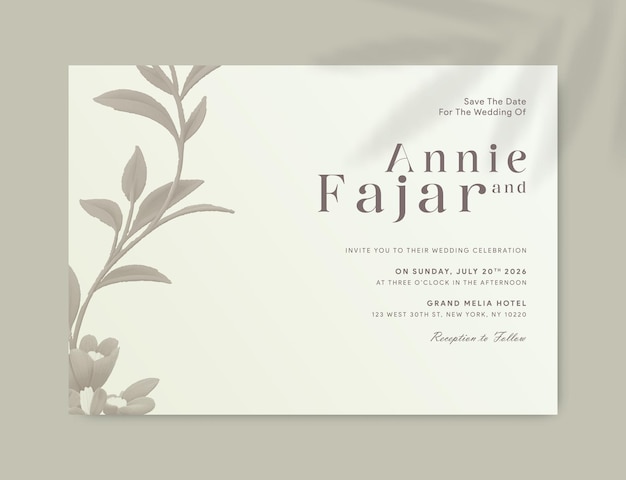 Plantilla de tarjeta de invitación de boda con vector premium de acuarela de flores