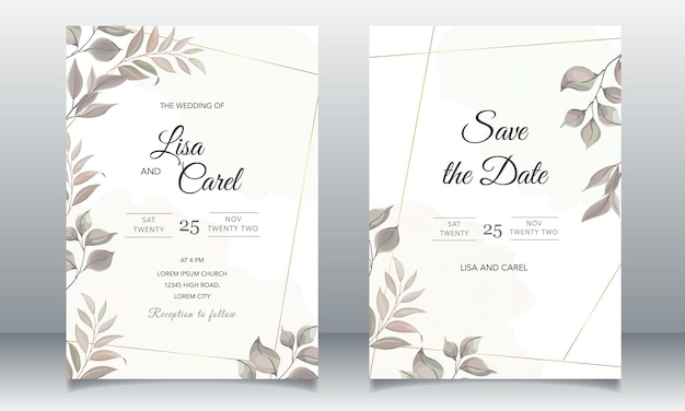 Plantilla de tarjeta de invitación de boda verde con eucalipto dibujado a mano