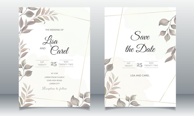 Vector plantilla de tarjeta de invitación de boda verde con eucalipto dibujado a mano