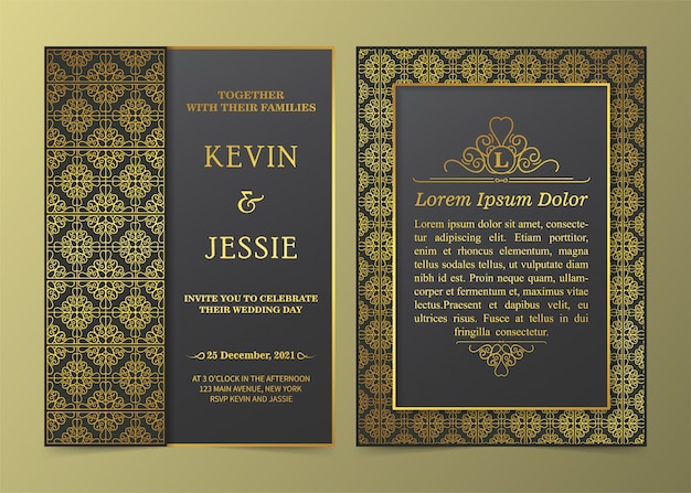 Plantilla de tarjeta de invitación dorada vintage de lujo