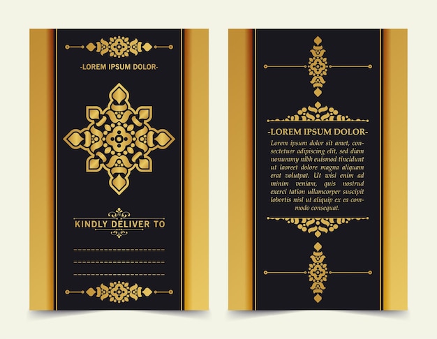 Plantilla de tarjeta de invitación de emblema dorado de lujo