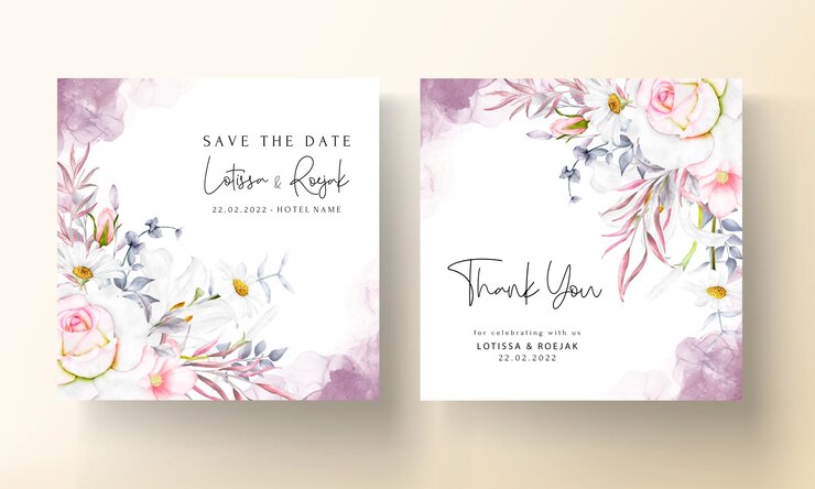 plantilla de tarjeta de invitación floral acuarela dibujada a mano romántica