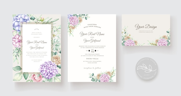 plantilla de tarjeta de invitación floral acuarela dibujada a mano